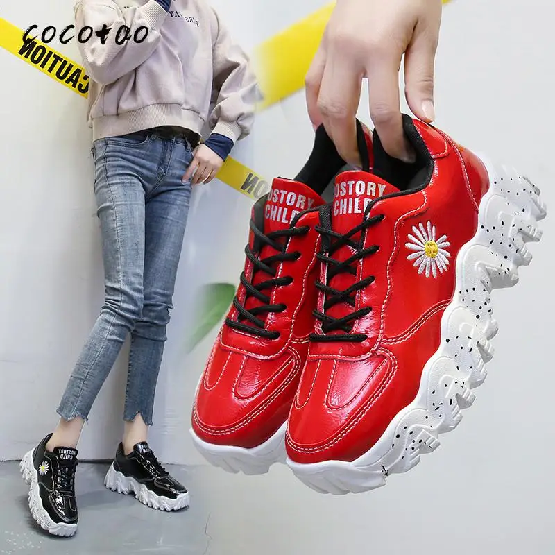 

2020 Fashion Dad Shoes Female Ins Tide Harajuku Ulzzang Students Show Foot Small Increase Daisy Muffin Platform Shoes