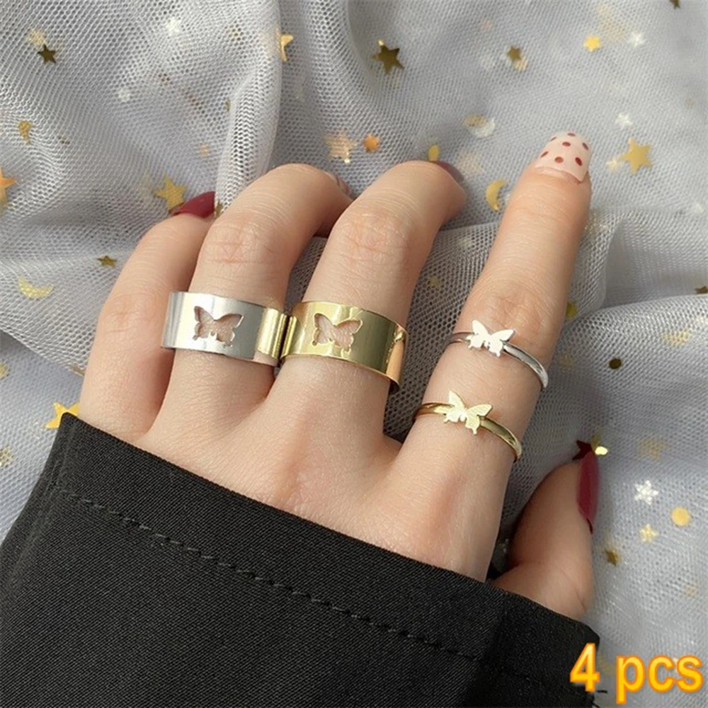 IFMIA Trendy Gold Butterfly Rings For Women Men Lover Couple Rings Set Friendship Engagement Wedding Open Rings 2021 Jewelry 26