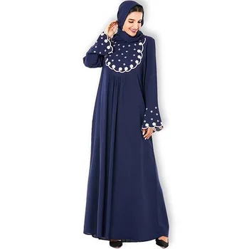 

Middle East Arab large size women's robes Dubai long sleeve loose round neck fashion embroidered prayer dress Muslim long skirt