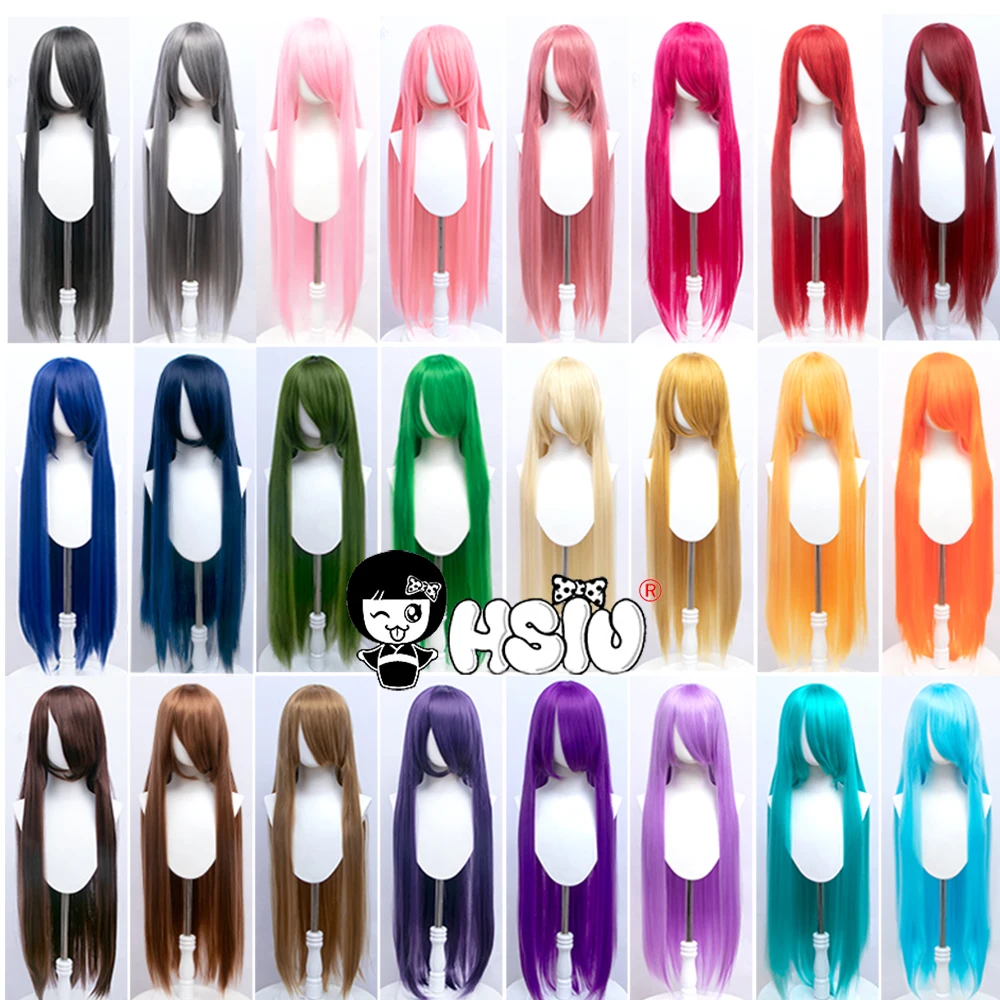 HSIU 100Cm Long Staight Cosplay Wig Heat Resistant Synthetic Hair Anime Party wigs 42 color Colourful Give away brand wig net
