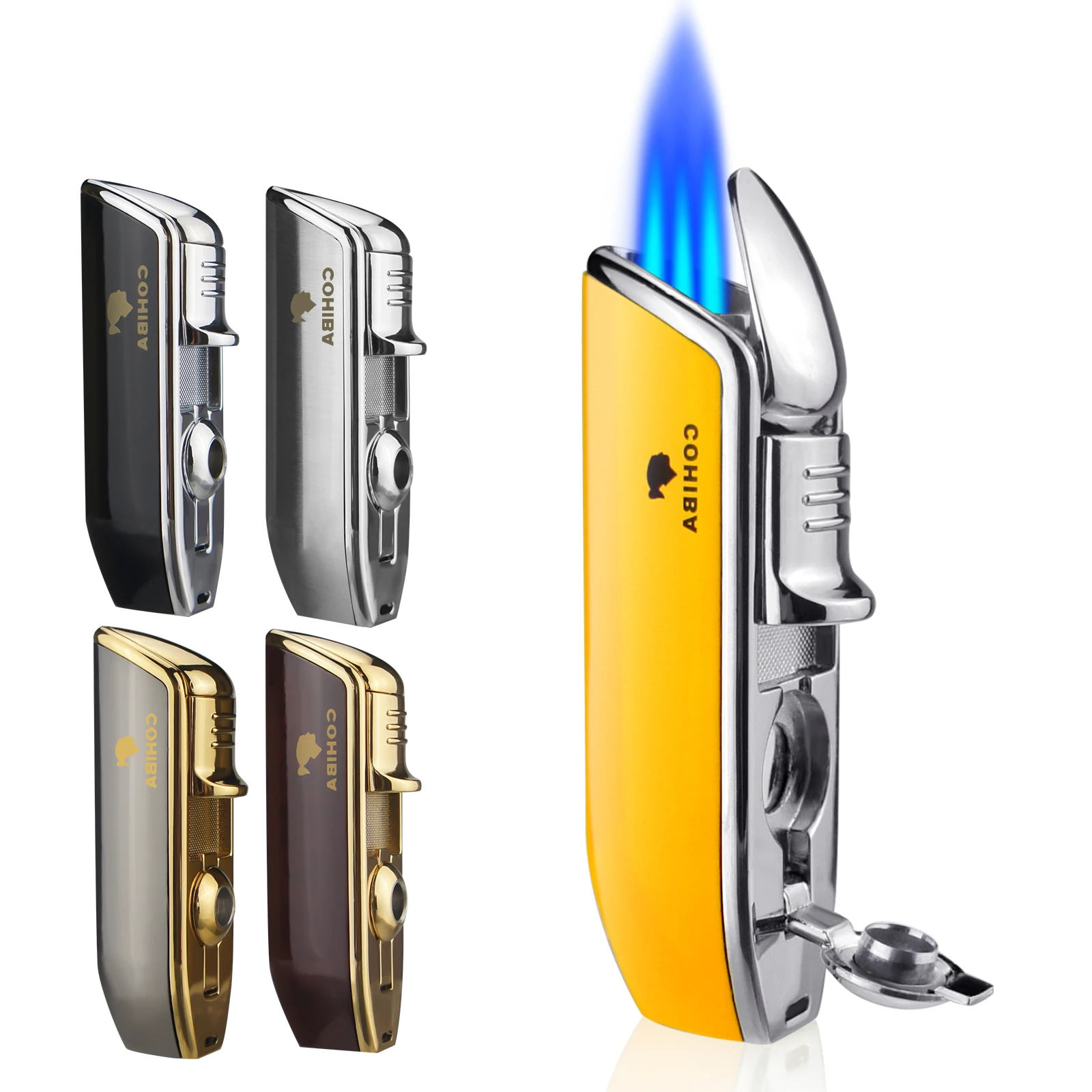 Металлическая ветрозащитная карманная мини-зажигалка для сигар COHIBA с 3 струйными