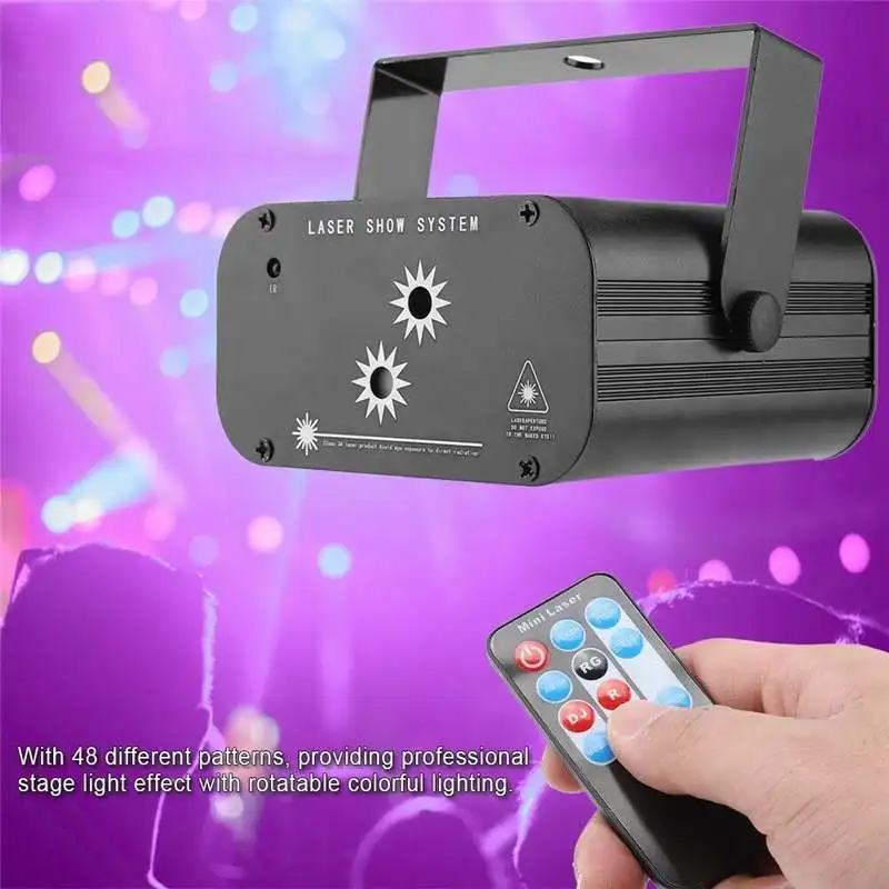 

48 Pattern Laser Projector Remote/Sound Actived LED Disco Light RGB DJ Party Light Christmas Lamp Decoration US/EU