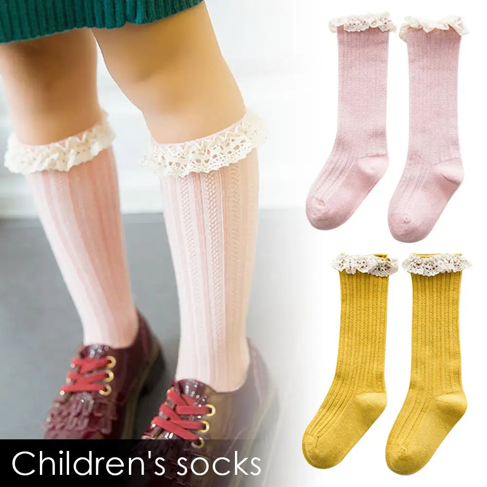 2 пар/компл. детские носки для маленьких девочек с оборками Гольфы из хлопка для малышей, техника Double Needle, твердые Карамельный цвет гольфы для детей