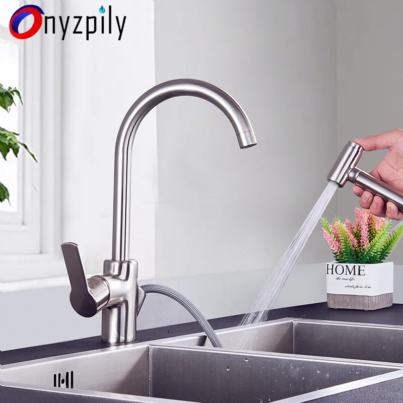Onyzpily смесители для кухонной раковины Матовый никель выдвижной кран латунный Смеситель для ванной кухни смеситель для раковины горячей и холодной воды Deck Mou