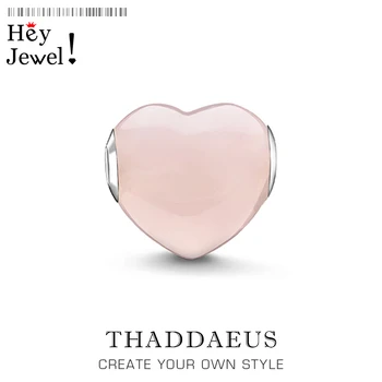 

Pink Heart Beads Fit Europe Original Bracelet Snake Chain Necklace Big Hole Silver Plated Women DIY Charms For Jewelry Making