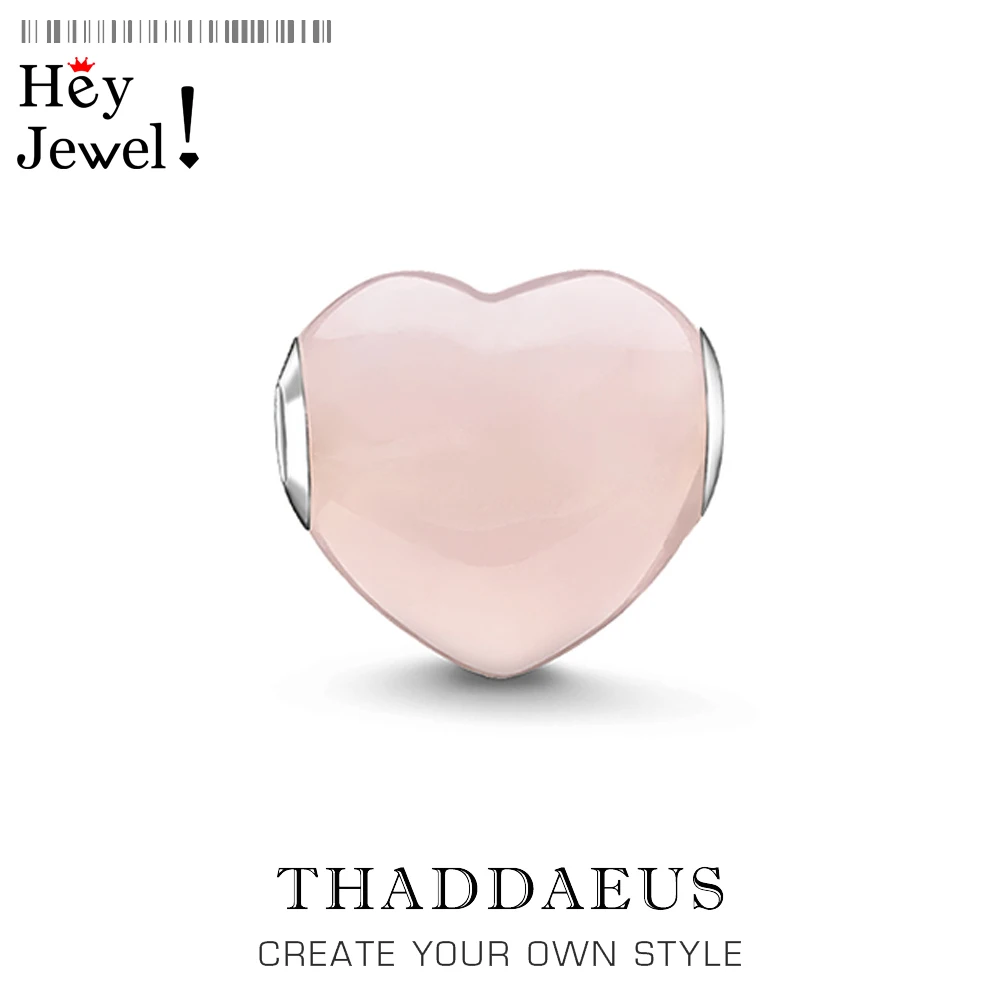 

Pink Heart Beads Fit Thomas Original Bracelet Snake Chain Necklace Big Hole Silver Plated Women DIY Charms For Jewelry Making