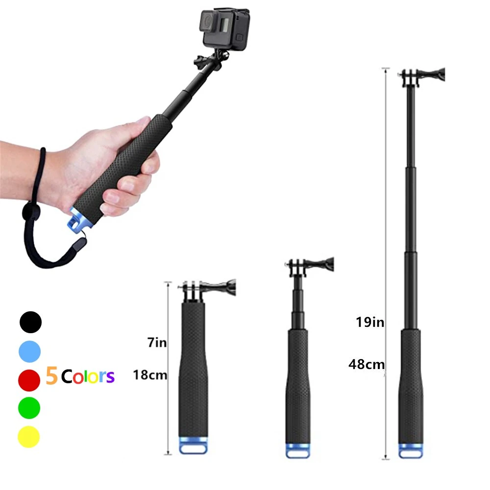 car charger with camera 48cm Aluminum Alloy Extendable Handheld Selfie Stick Telescoping Pole for GoPro Hero 9 8 7 6 5 4 3 OSMO Action Xiaoyi SJCAM Eken photography box