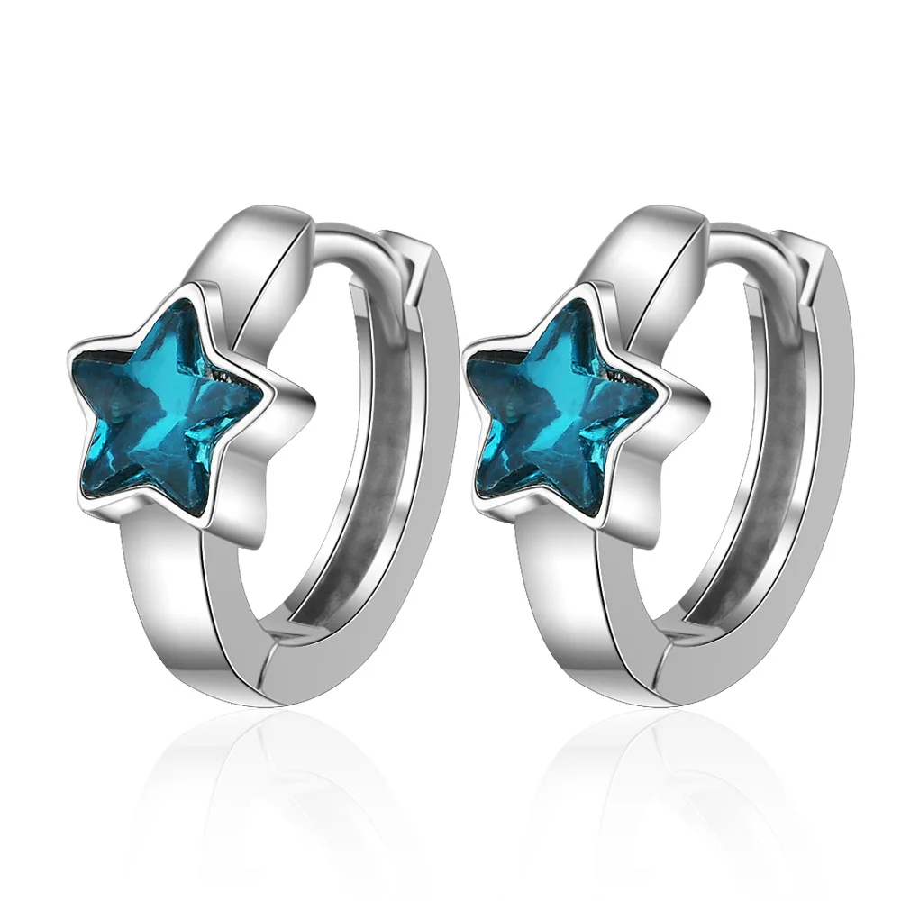 Новая мода 925 серебро синий пятиконечная звезда цирконий кулон ожерелье+ серьги для женщин комплекты ювелирных изделий kolye - Окраска металла: Earrings