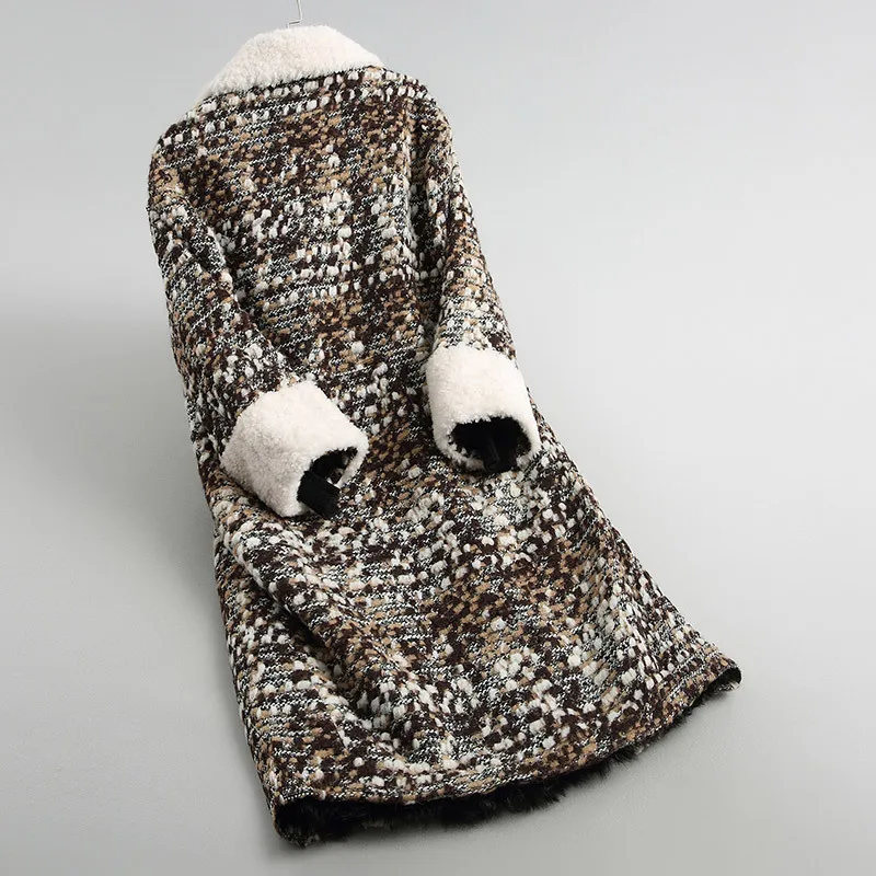 

Fur Real Coat Female Long Tweed Wool 2020 New Blend Jackets Warm Winter Jacket Women Natural Lamb Fur Coats LYW61 s