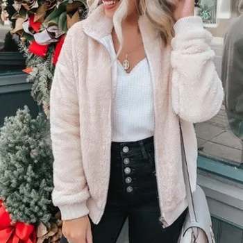 

Elegant Faux Fur Coat Women 2020 Autumn Winter Warm Soft Zipper Fur Jacket Female Plush Overcoat Casual Teddy Outwear
