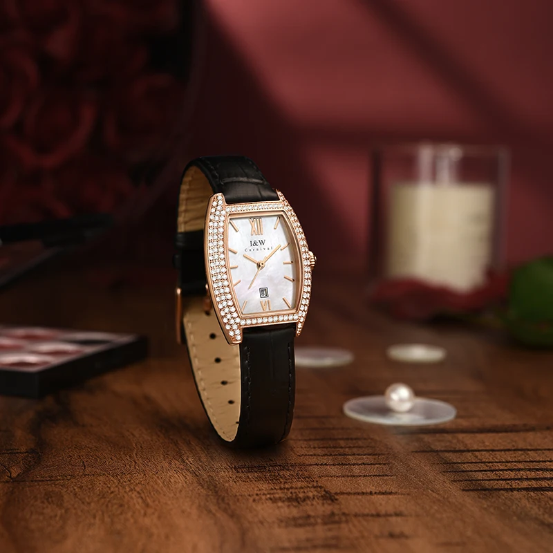 Relojes Para Mujer I&W New Switzerland Made Tonneau Quartz Watch Women Sapphire Calendar Leather Waterproof Ladies Watches 2021