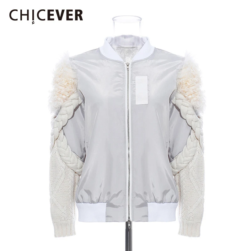 CHICEVER лоскутное мех Kitting хит цвет женские пальто Водолазка с длинным рукавом повседневные куртки для женщин модная одежда новая