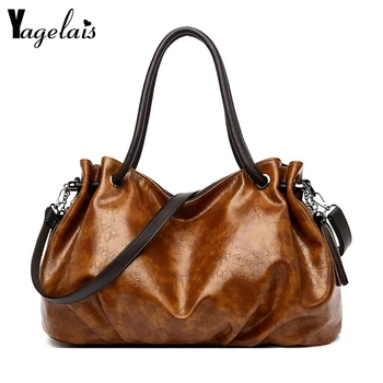 

Fashion Women Bucket Handbag Female Oil Wax PU Leather Top-handle Bolsas Feminina Large Capacity Crossbody Shoulder Bag