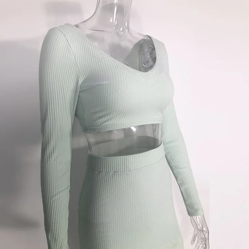 2019 осенний женский вечерний комплект с длинными рукавами, укороченный топ и длинная юбка-карандаш, комплект из 2 предметов, комплект одежды