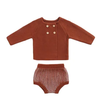 

Knitted Baby Newborn Baby Clothes Autumn Winter Boy Girl Clothes Set Woolen Cotton Infant Baby Cardigan + Shorts Baby Outfits