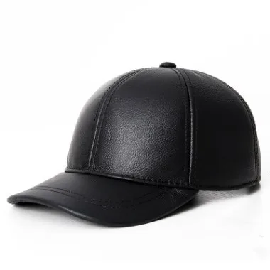 SHALUOTAOTAO регулируемый размер шляпа из натуральной кожи осень зима мужская мода коровьей бейсбольная кепка теплые наушники шляпы для отдыха - Цвет: Black
