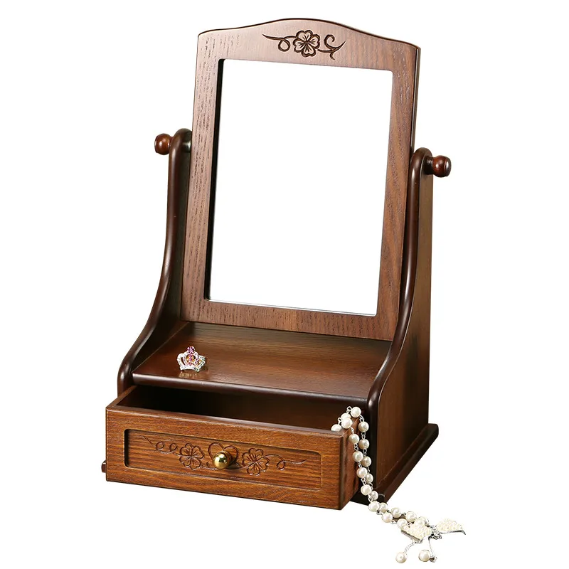 European vintage Wooden desktop mirror desktop folding creative vanity mirror Home decoration mirror Wedding gift
