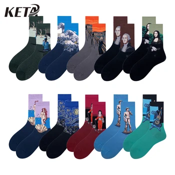 

[KETA]Fashion Women Funny Socks Man Brand Colorful Oil Painting Cotton Socks Unisex Novelty Cute Printed Socks