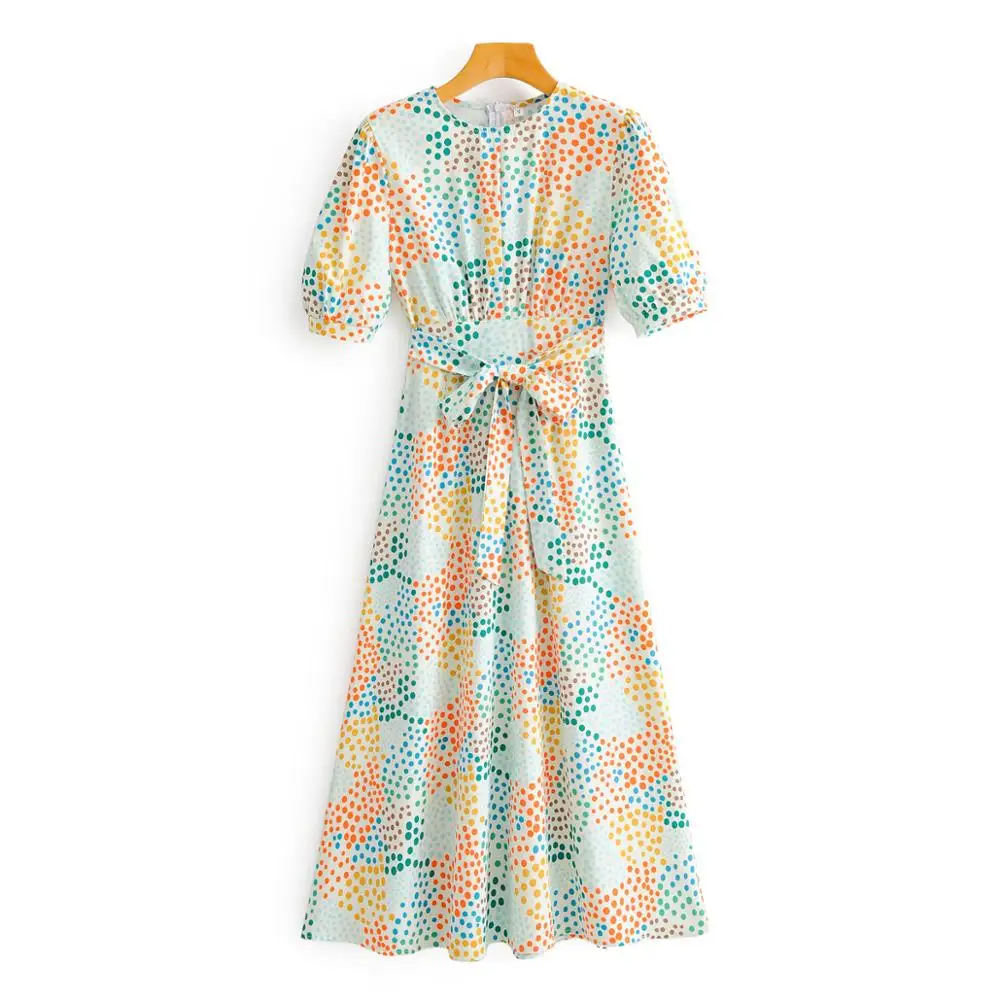 New 2020 Women vintage Round neck color dot print long kimono Pleated Dress female short sleeve sashes Chic brand Dresses DS3778 New 2020 Women vintage Round neck color dot print long kimono Pleated Dress female short sleeve sashes Chic brand Dresses DS3778