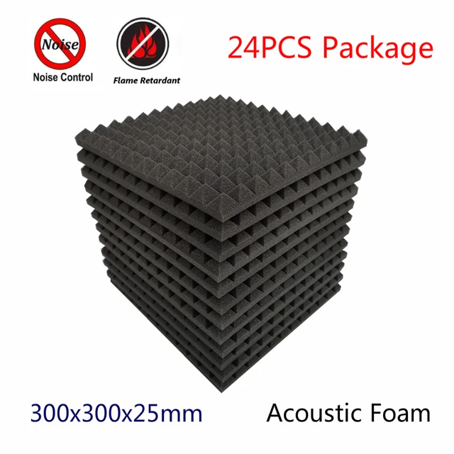 Mousse acoustique pyramidale ignifuge pour Studio, 24 pièces, 300x300x25mm,  panneau de protection anti-bruit à haute densité - AliExpress