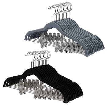 

Pack Of 12 Flocking Trouser Hangers with Bar and Clips Suit Hanger Thin Non-Slip Space Saving 360 Rotating Hook for Suits/Shirts