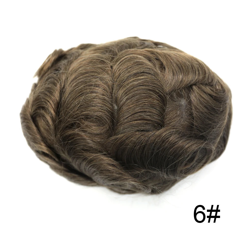 6 LIGHT BROWN Французский кружевной мужской парик Прочный Мужской s шиньон человеческие волосы заменить Мужские t для мужчин D7-5 коричневый блонд черный цвет - Парик Цвет: 6 LIGHT BROWN