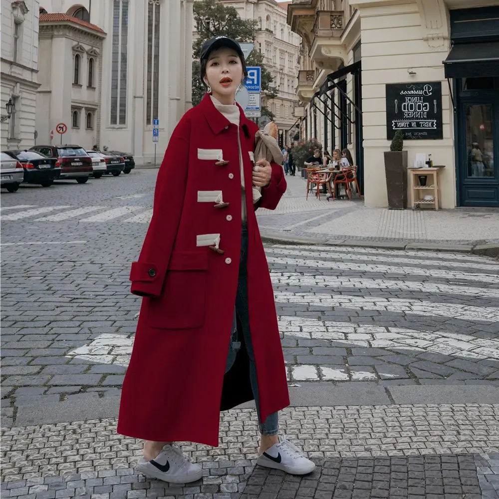 

Photo Shoot Korean-Style Toggle Woolen Jacket Women's 2019 Autumn And Winter New Style Hipster Vintage Laziness-Style Loose-Fit