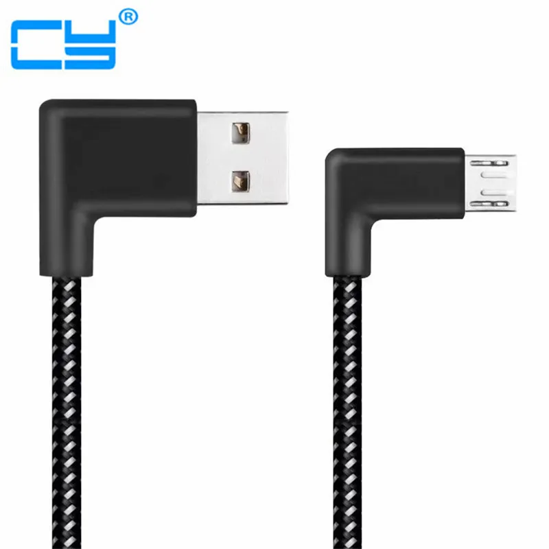 L-образный соединитель 0 2 м/1 м/2 м кабель для зарядки Micro USB угол 90 градусов черный