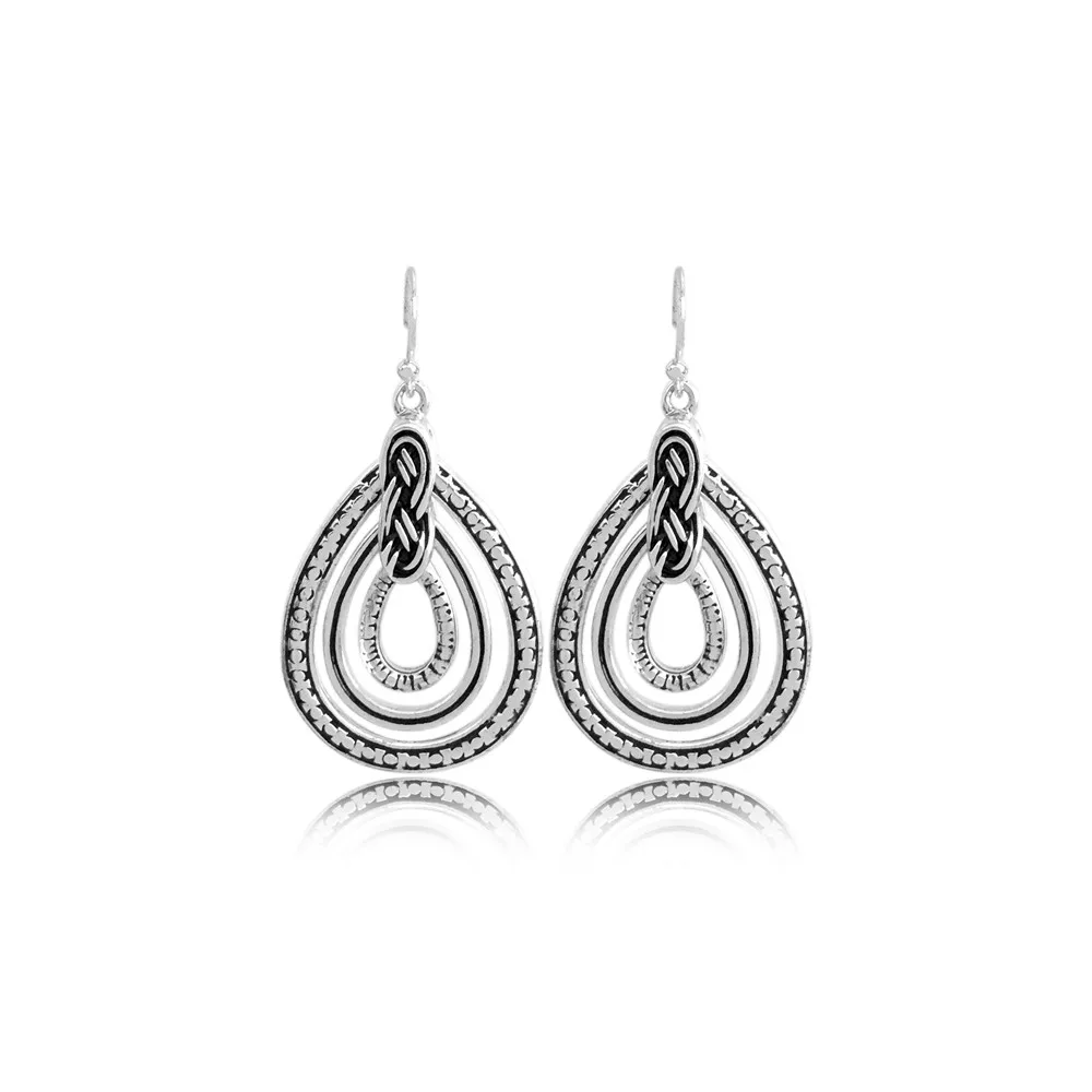 

High Quality Retro Antique Rhodium Color Multi Layer Water Drop Earrings for Vintage Women Ethnic Female Fashion Jewelry