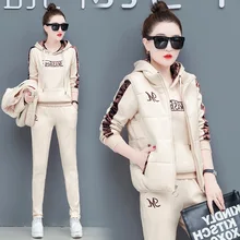 Зимний женский спортивный костюм из плотного флиса, спортивный костюм, теплое пальто, толстовка+ штаны+ куртка, повседневная одежда для бега, комплект спортивной одежды из 3 предметов