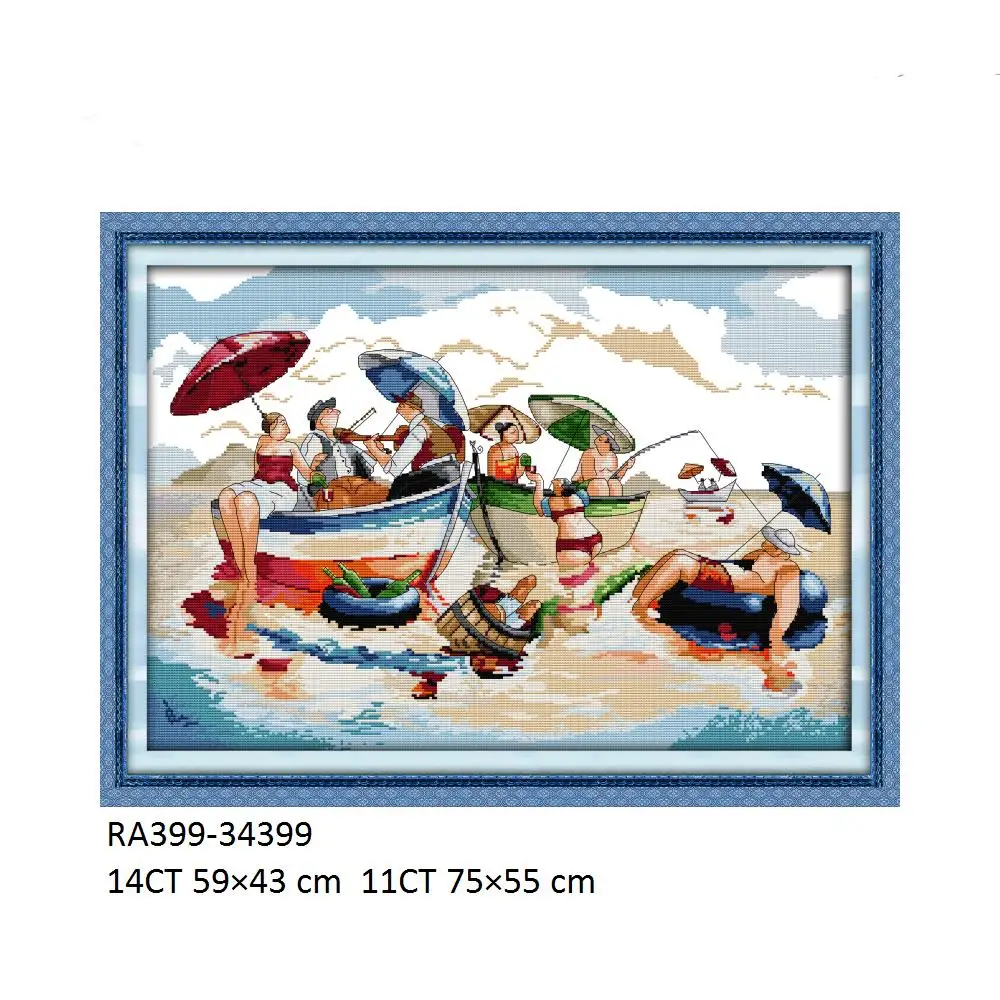 Cross Stitch Kits for Beach, Fat Married, Enjoy Life, Tango Father's Love Comb Braids, Sleeping Ball, Leisure Life Sea Party
