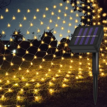 

BEIAIDI 1.1*1.1M 2*3M Solar Christmas LED Net Mesh String Light Outdoor Garden Wedding Window Curtain Fairy String Light Garland