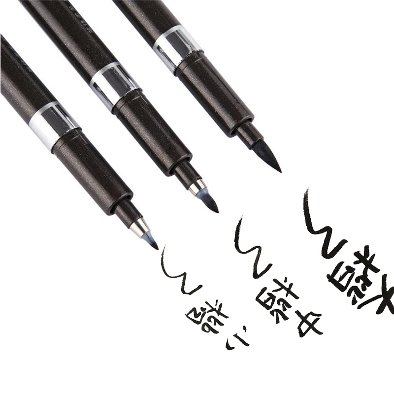 3 Pcs/Lot Baoke Calligraphy Pen Set Pigment Black Ink Small Medium Large Fiber Tip Caligraphy Set Smooth Writing School Supplies