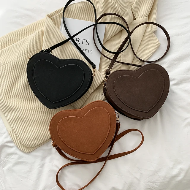Fashion Bolsas Feminina Vintage Scrub PU Pure Color Shoulder Bag Female Love Heart Shape Crossbody Bags Casual Small Purse 1