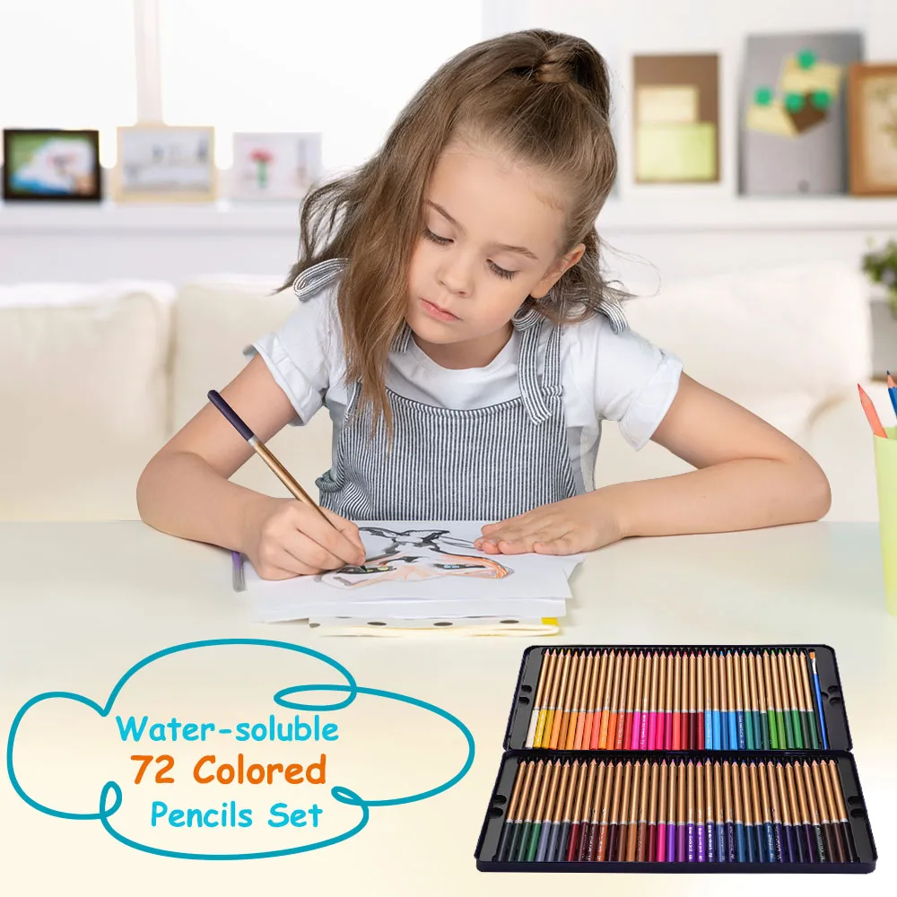 Профессиональные 72 цветных карандаша набор предварительно заточенных водорастворимых цветных карандашей с кистью защитный ящик для хранения