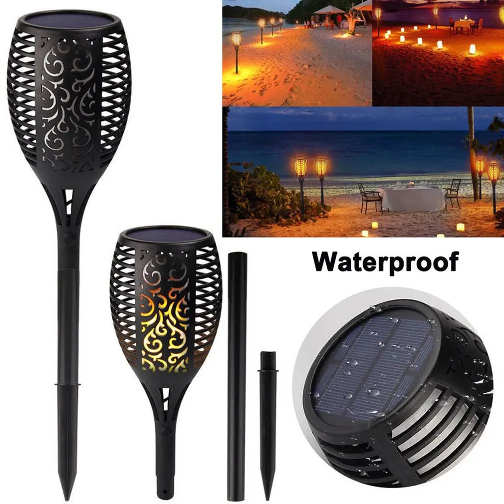 Affordable Offer of  Hot 2pc 96 LED Outdoor Waterproof Flickering Flame Lamp Solar Torch Light Home Garden Decoration Fe