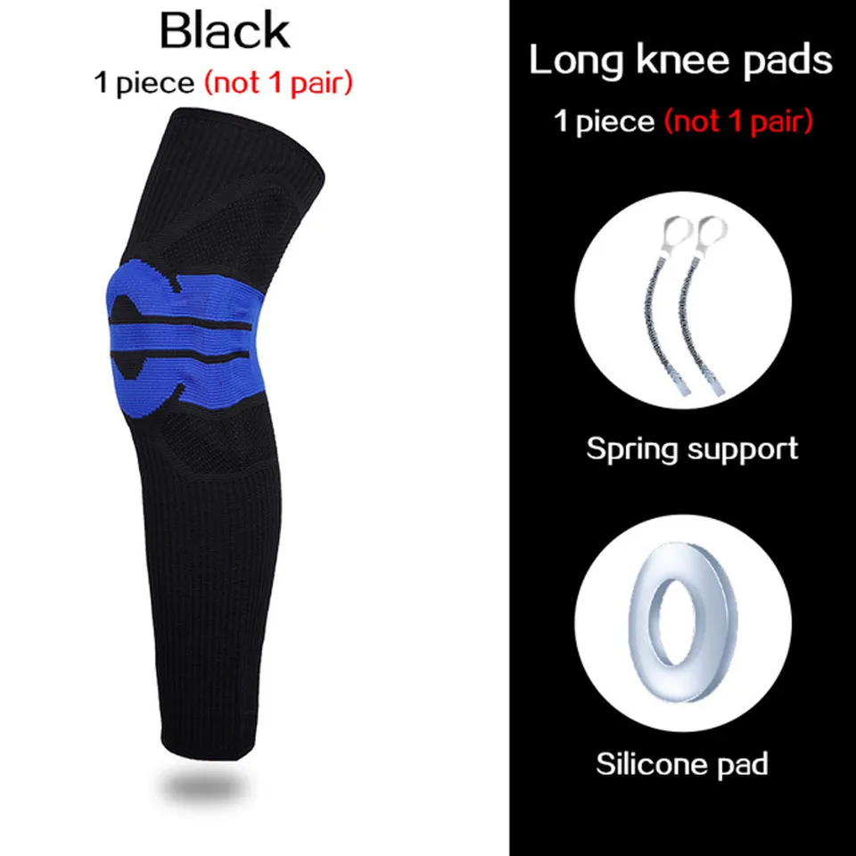 1pcs long black Коленной чашечки протектор коленного бандажа силиконовый весна наколенники Баскетбол вязаный Эластичный компрессионный бандаж для поддержки колена Поддержка защитные наколенники - Цвет: 1pcs long black