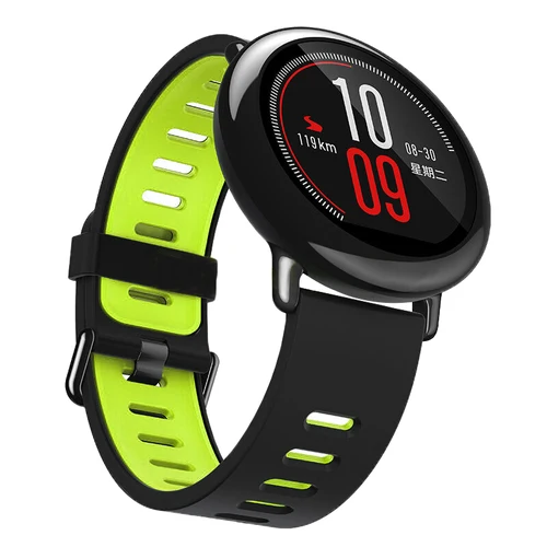 Силиконовый ремешок для часов Ремешок Для Xiaomi Huami Amazfit PACE/Stratos 2 2 S/GTR 47 мм браслет 22 мм спортивные часы-браслет Correa - Цвет: Black inside green