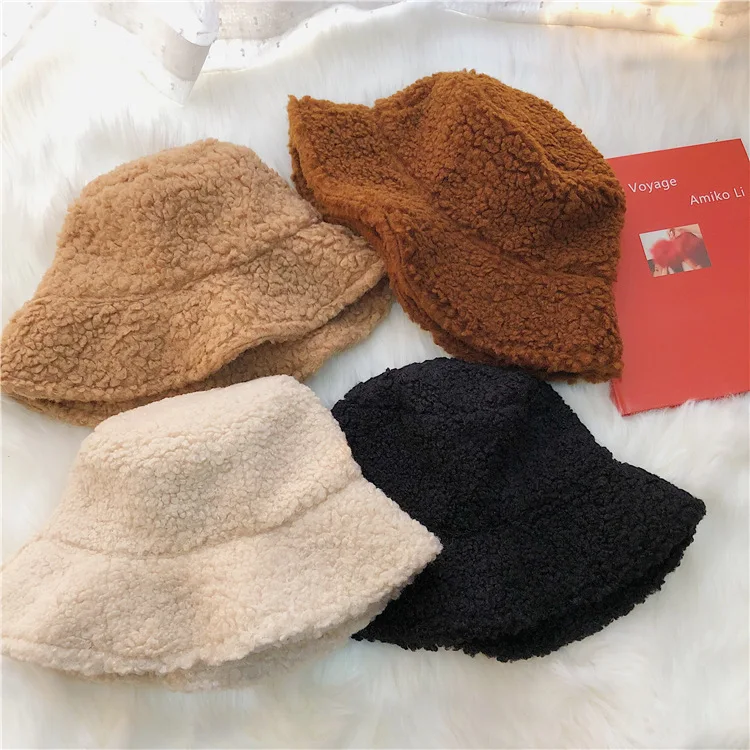 

Red Star Network Celebrity Style INS Teddy Volume Bucket Hat Children Autumn And Winter Days Fluffy Bucket Hat Fashion Man Stree