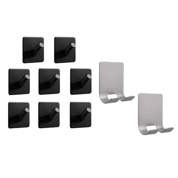 

10 Pcs Shaver Hook Hanger Stand Stainless Steel Storage Hook, 2 Pcs Silver & 8 Pcs Black