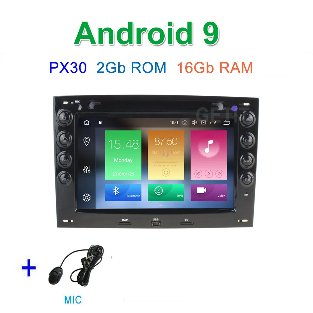 PX6 Автомобильный DVD стерео Мультимедиа Радио Android 9 для Renault Megane 2 2003-2008 - Цвет: PX30 2G 16G