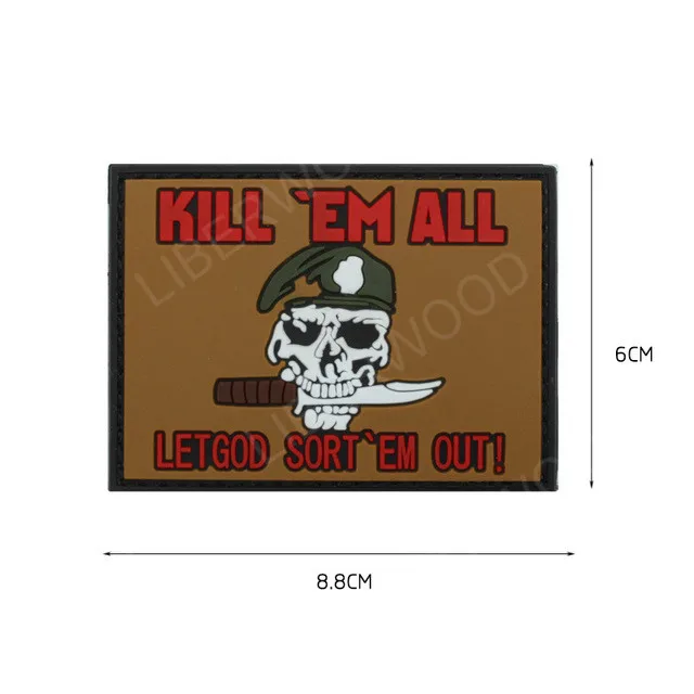 Morale Patches No Knife No Life SKULL PVC 3D Military Tactical Patch badge applique EMBLEM - Цвет: KILL ALL TAN