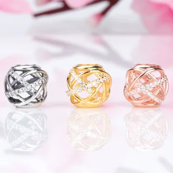 

Original 925 Sterling Silver Bead New Cut Out Rose Gold Galaxy Beads Fit Pandora Women Bracelet & Necklace Diy Jewelry