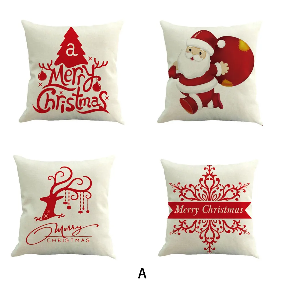 4PC Happy Christmas 45 x 45 pillow case Bed Square Decorative Decor Cushion Cover Throw Letter print Merry Christmas pillowcase