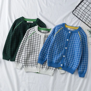 

1-7Yrs Baby Boys Girls Grid Cardigan Coat Children Clothing 2020 Autumn Winter Boys Girls Long Sleeve Knitted Kids Cardigan Coat