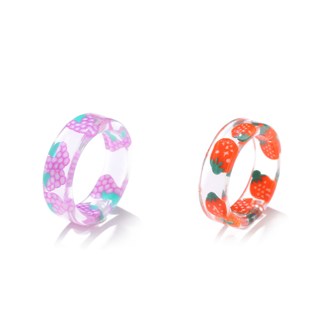 Style Transparent Colorful Fashion Resin Fruit Ring Set Sweet Temperament Acrylic Rings for Women Party Jewelry Friends Gift