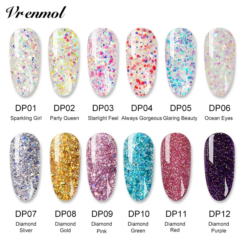 Гель для наращивания ногтей Vrenmol Glitter Ploy Алмазный долговечный УФ гель