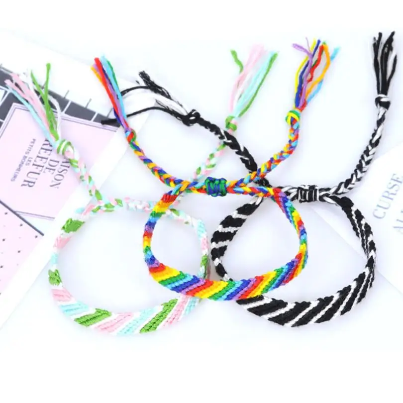 Ybollar Rainbow Friendship Bracelets Handmade Woven Cotton Cord Macrame Wristband Boho Style Wrap Bracelet Yoga Pulseras Jewelry