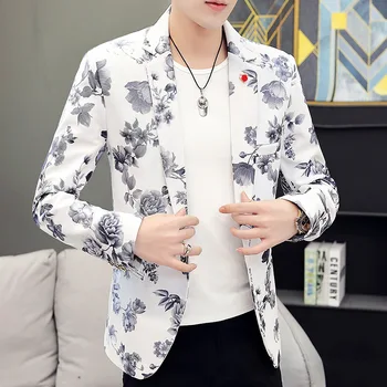 

2020 Men's Cool Big Flower blazer Youth Autumn Casual Slim blazer