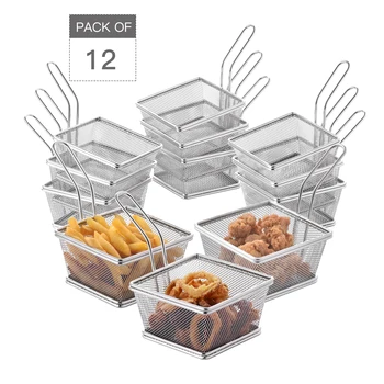 

Velaze 12pcs Stainless Steel Chip Mini Fry Basket Strainer Frying French Fries Potato Basket Kitchen Accessories (12 * 12 * 7cm)